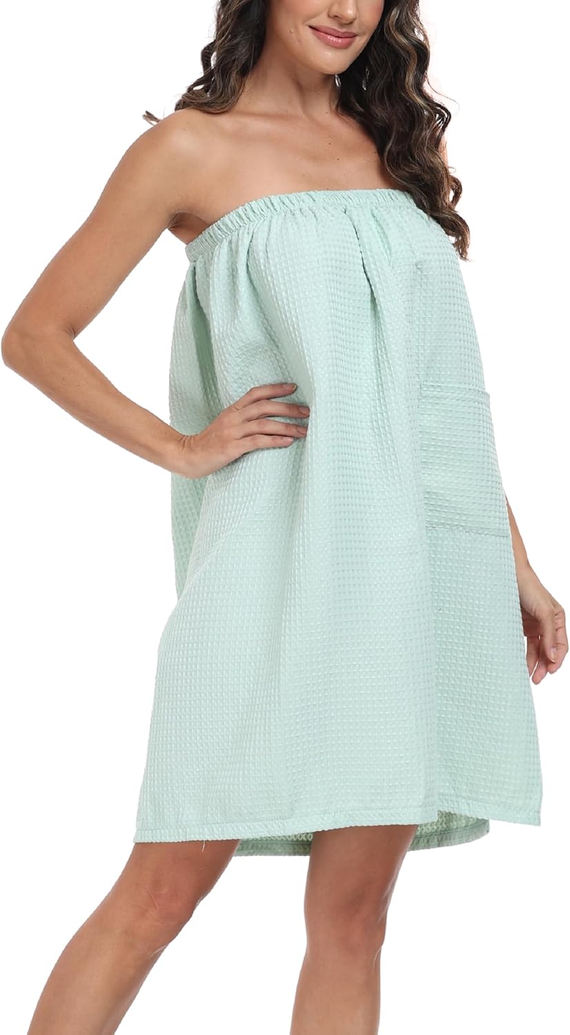 sunshinemall Women's Lightweight Bath Shower Wrap Waffle Spa Robes Bathrobe Quick Dry Cover Up with Adjustable Closure