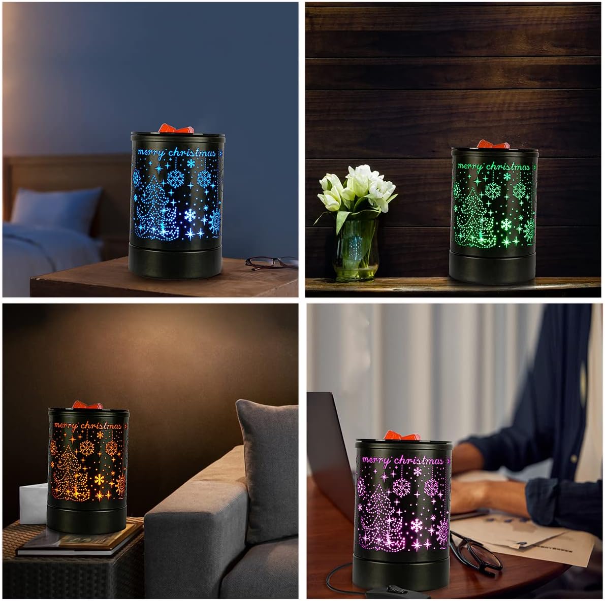 Enaroma Fragrance Wax Melts Warmer with 7 Colors LED Changing Light Classic Black Forest Design Scent Oil Candle Warmer for Home Black Forest
