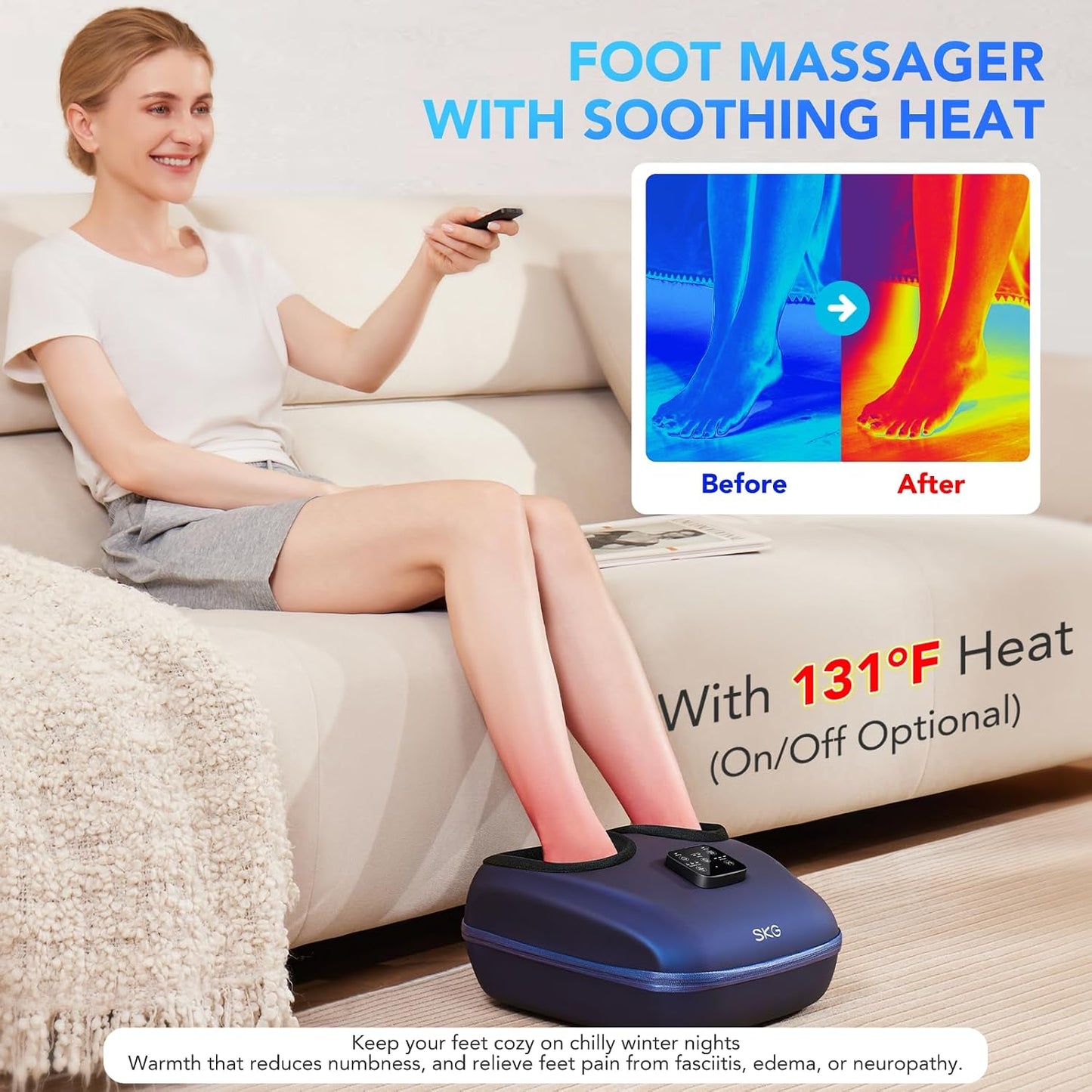 SKG YS100 Foot Massager with Heat and Remote, Upgrade Electric Feet Massager for Plantar Fasciitis Pain Relief, 3 Levels Compression Massage for Neuropathy Plantar Fasciitis, Fits Size 5-13,