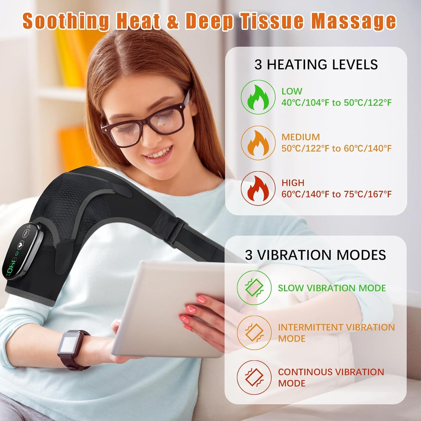 Cordless Shoulder Heating Pad with Massage, Vibration Heated Shoulder Wrap Massager, Rotator Cuff Shoulder Brace, Shoulder Massage with Heat for Pain Relief Deep, Warm Gifts