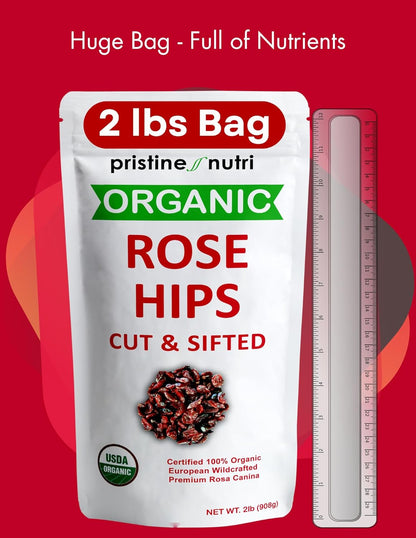 Organic Dried Cut and Sifted Rose Hips - 2lb. (32oz.) Bag