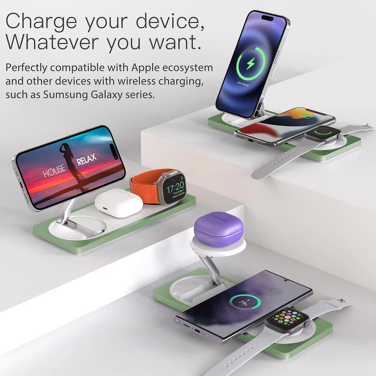 PETINO 3 in 1 Wireless Charging Station for Apple Devices with MagSafe