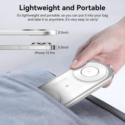3 in 1 Fast Wireless Charger Stand for iPhone, Foldable Travel Charging Station for Magsafe for iPhone 17/Air/16/15/14/13/12 Series, Apple Watch Series, AirPods pro/2/3/4, Gifts for Women Men (Golden)