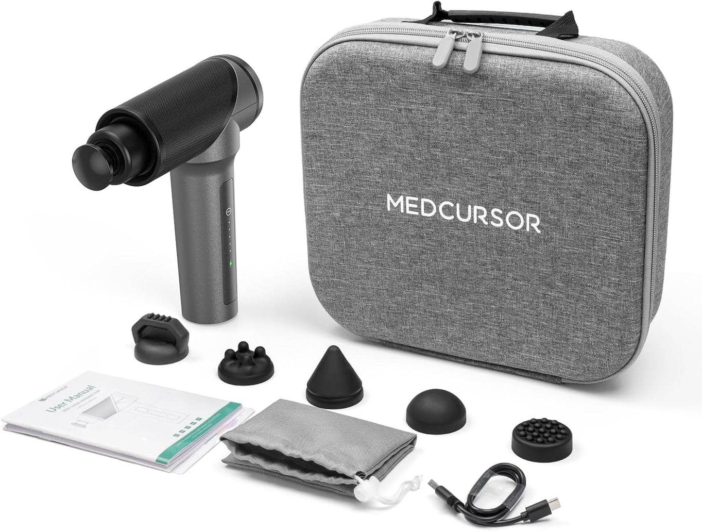 Medcursor Massage Gun - High Intensity Brushless Motor, Handheld Percussion Deep Tissue Massager with 6 Massage Heads for Sore Muscle and Stiffness, Valentines Day Gifts (Gray)
