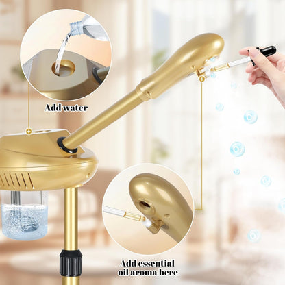 Facial Steamer Professional with More Steam for Deep Cleansing and Hydration, Steamer for Facial with Time Setting, Face Steamer Adjustable Height for Beauty, Spa and Home Use, Gold