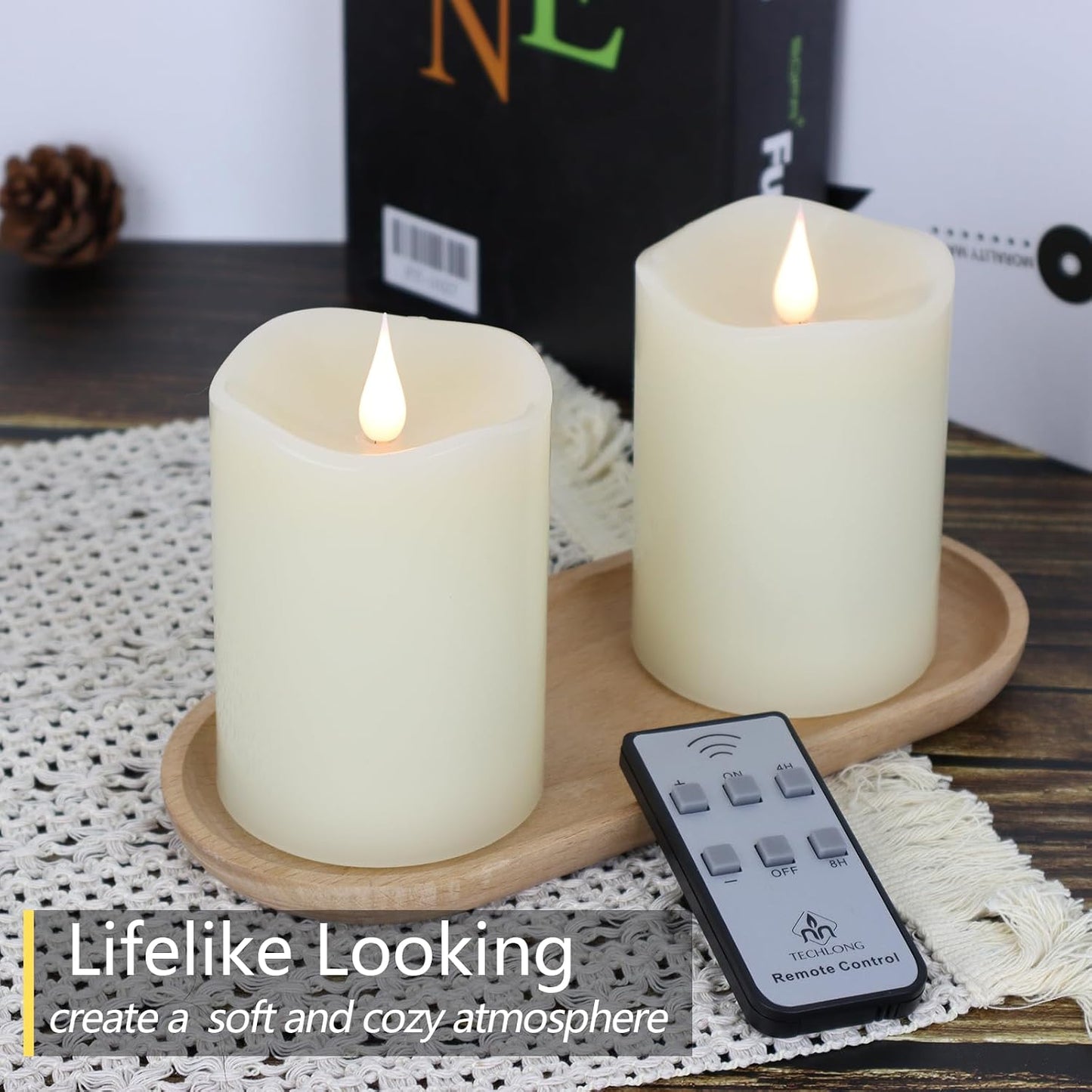 TECHLONG Flameless Candles Battery Operated with Timer, 3D Moving Flame Flickering, Last 600+ Hours Battery Candles, 3" x 3" Ivory Real Wax Electric LED Candle for Wedding Party Decorations