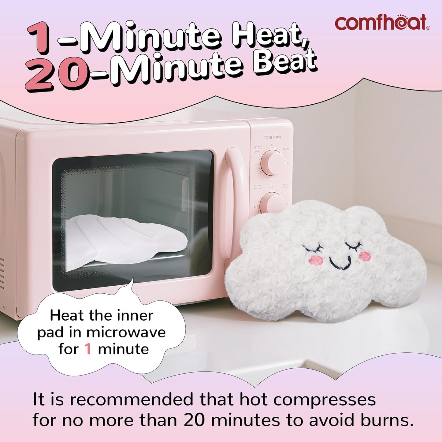 Microwave Unscented Heating Pad for Pain Relief, Moist Heat Pack Hot Compress for Period Cramps, Shoulder, Muscles, Cute Cloud Plush Heating Pad, Gift for Girl Women, with Washable Cover