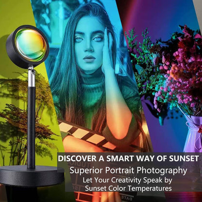 Sunset Lamp Projection Spotlight with Remote RGB 16 Colors for Influencer Video, 360 Degree Rotation Sunset Light Projector, Rainbow Projection Lamp LED Night Light for Bedroom, Party, Photography