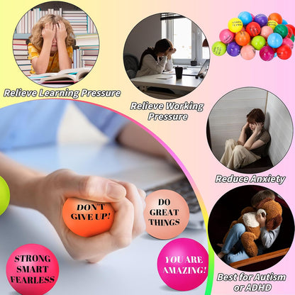 96 Pieces Motivational Stress Balls 2 Inch Inspirational Stress Relief Ball Bulk Hand Exercise Balls Encouraging Colorful Foam Balls Anxiety Small Balls with Quotes for Kids Adults Teens, 12 Styles