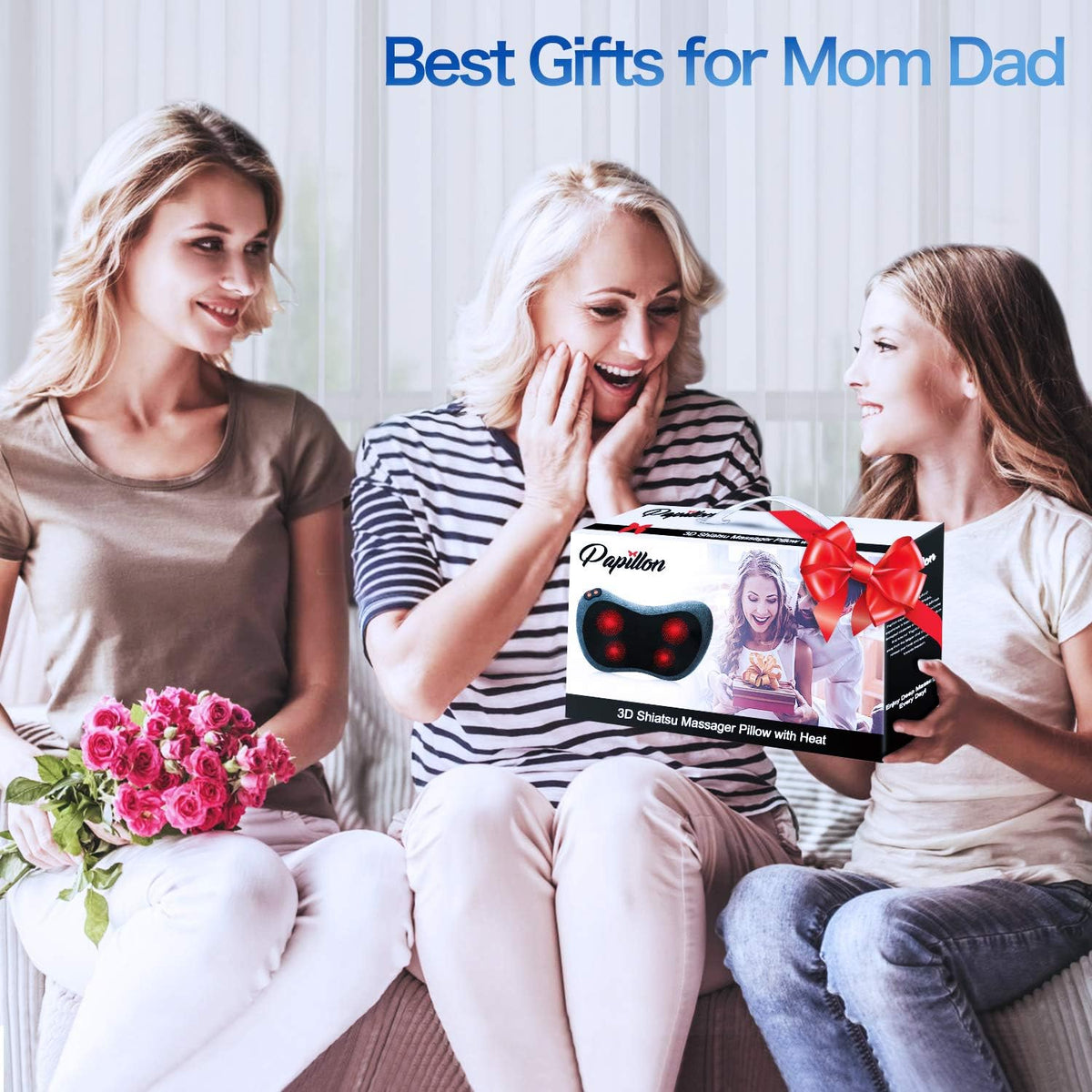 Papillon Back Massager with Heat,Shiatsu Pillow for Body Pain Relief Gray