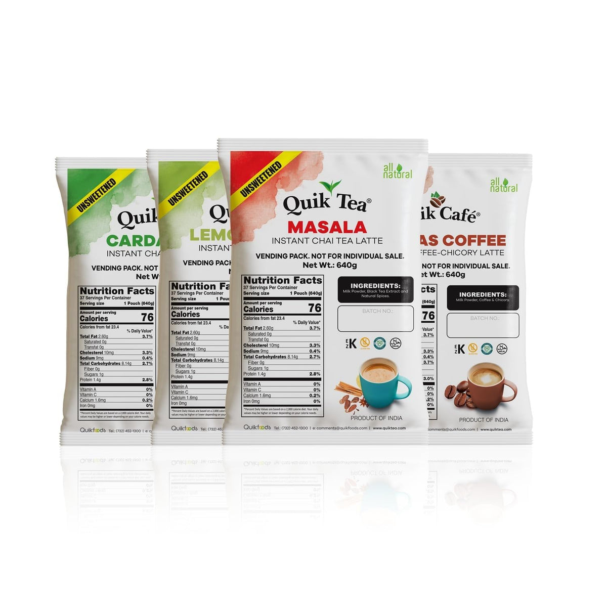 QuikTea Lemongrass Unsweetened Chai Tea Latte - Naturally Caffeine-Light, Preservative-Free, No Sugar Added – 640g of Perfection, Gluten Free, Kosher