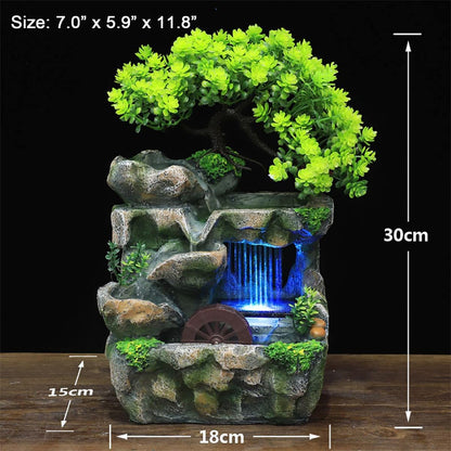 Rockery Stream Tabletop Fountain, Zen Meditation Indoor Waterfall Feature with Automatic Pump and Switch, Desktop Fountain for Home Office Bedroom Decoration (A)
