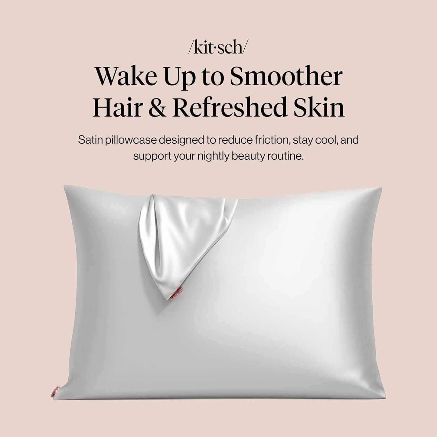 Kitsch Satin Pillowcase with Zipper for Hair & Skin - Softer Than Silk Pillow Cases, Smooth Cooling Satin Pillow Case, Wrinkle-Free, Machine Washable - Pillow Cases Standard Size (19x26) - Blush