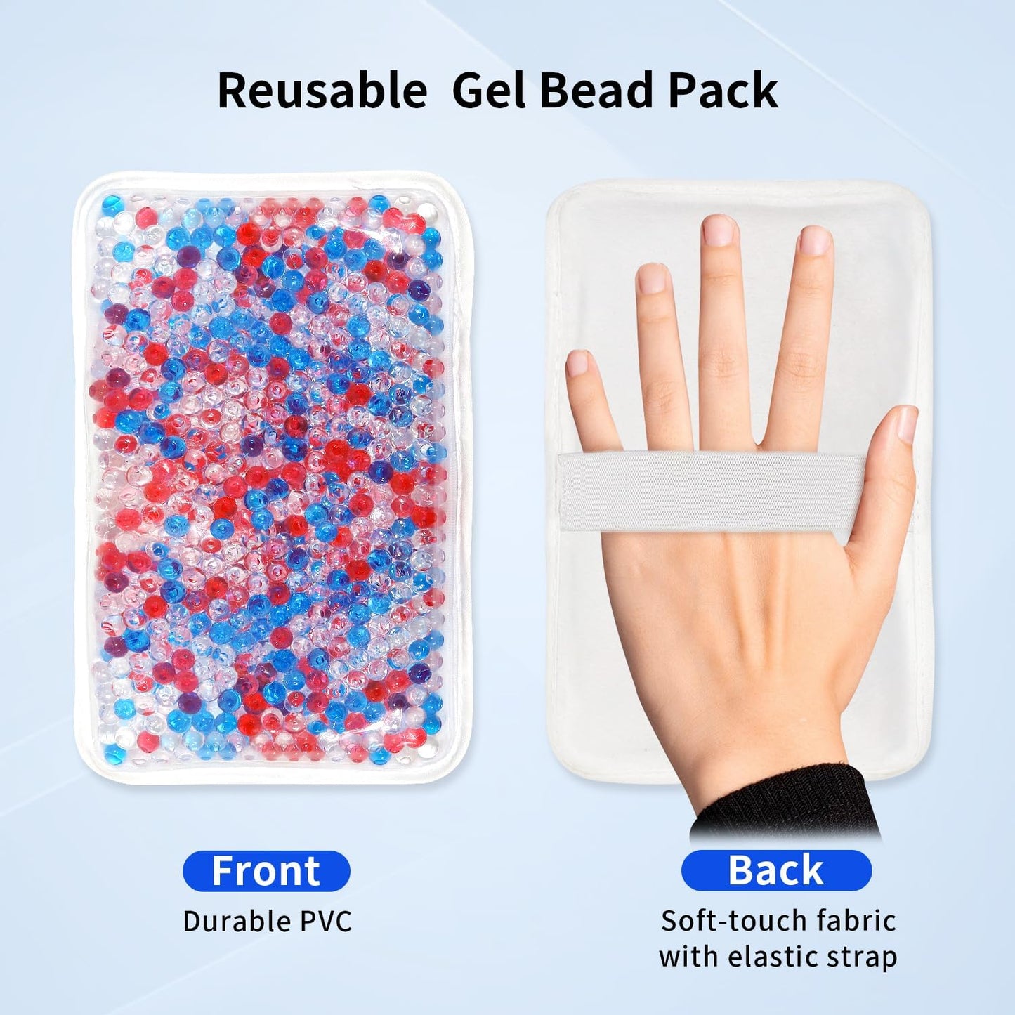 Gel Beads Ice Pack Ice Bag with Strap-1 Pack Reusable Hot & Cold Pack Compress for Knee, Shoulder, Foot, Back, Ankle, Neck, Hip, Elbow, Wisdom Tooth-7.76''x4.93''(Blue)
