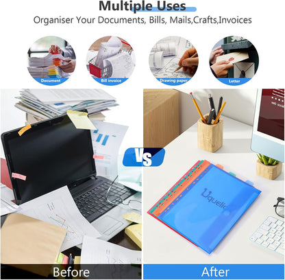 Uquelic Document Organizer, Soft PVC 3 Ring Binder with 12 Pockets