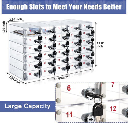 Layhit 20 Slots Cell Phone Locker Box for Classroom Clear Acrylic Cell Phone Storage Cabinet Bin with Door Locks for Classroom School Students Office Factory Employees