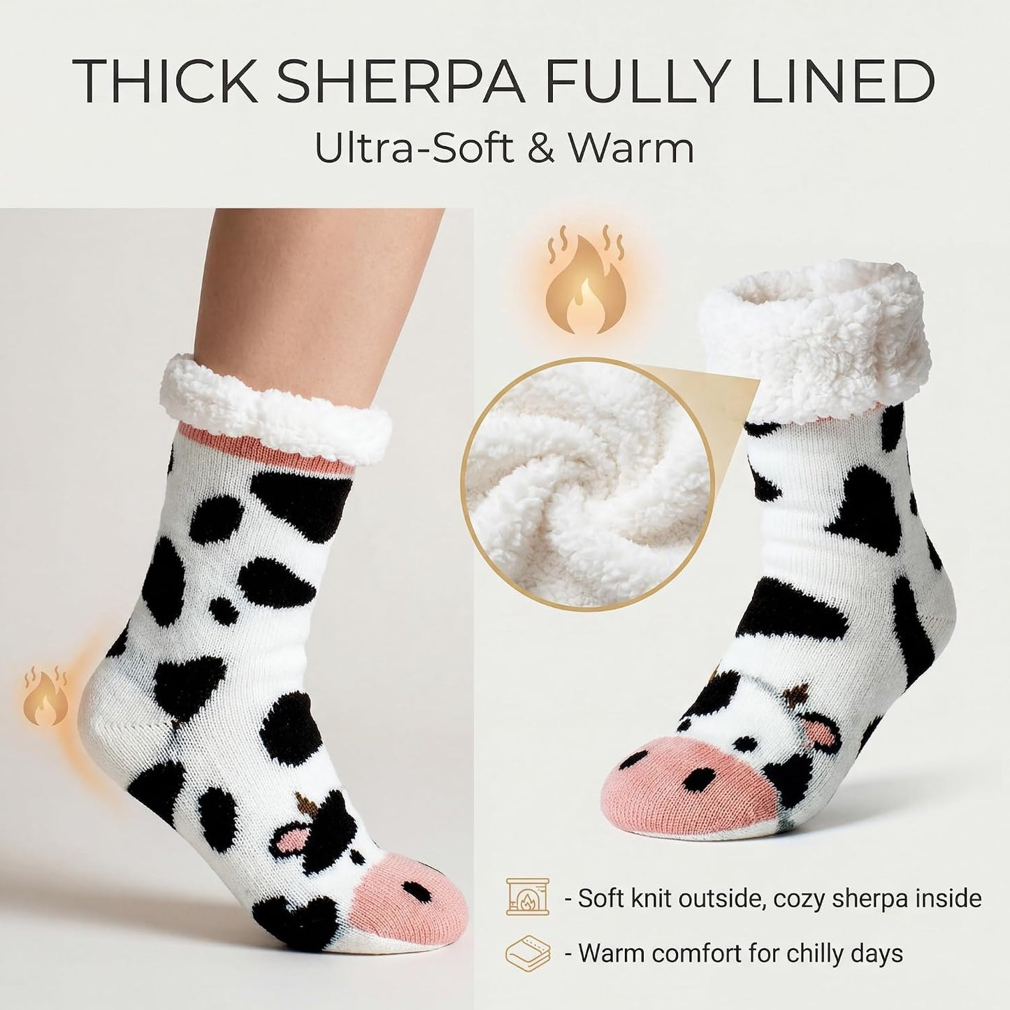 cosyone1997 Fuzzy Slipper Socks for Women Kids with Grips, Cute Animal Sherpa Lined Non-Slip Cozy Winter Socks Gifts