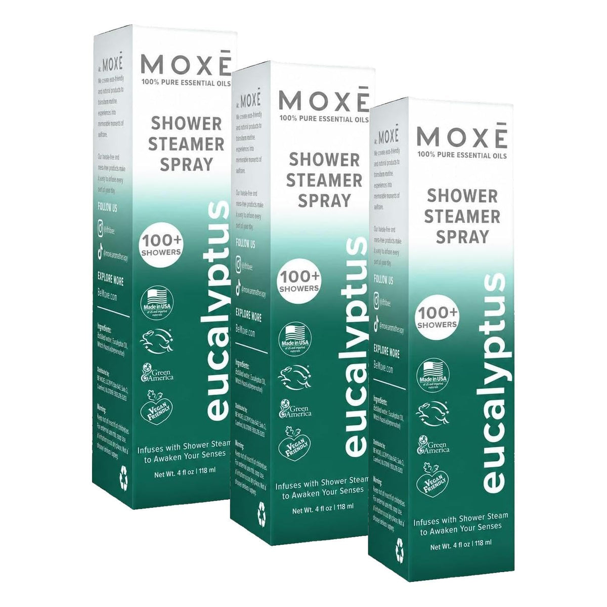 MOXĒ Eucalyptus Oil Shower Mist, Spa Steam Spray, Certified Natural 100% Essential Oils, Made in USA, Aromatherapy, Sinus Congestion Relief, Tension Relief, 4 Ounces