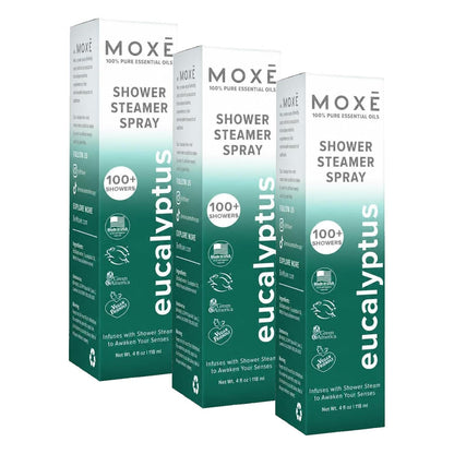MOXĒ Eucalyptus Oil Shower Mist, Spa Steam Spray, Certified Natural 100% Essential Oils, Made in USA, Aromatherapy, Sinus Congestion Relief, Tension Relief, 4 Ounces