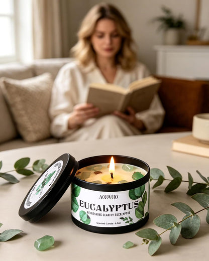 AOOVOO Sage Candle for Cleansing - 3 Wick 12oz Large Scented Candle with Crystals & Sage Leaves Inside, Soy Candles Non Toxic for Meditation Spiritual Gift, Aromatherapy Candle for Women Men