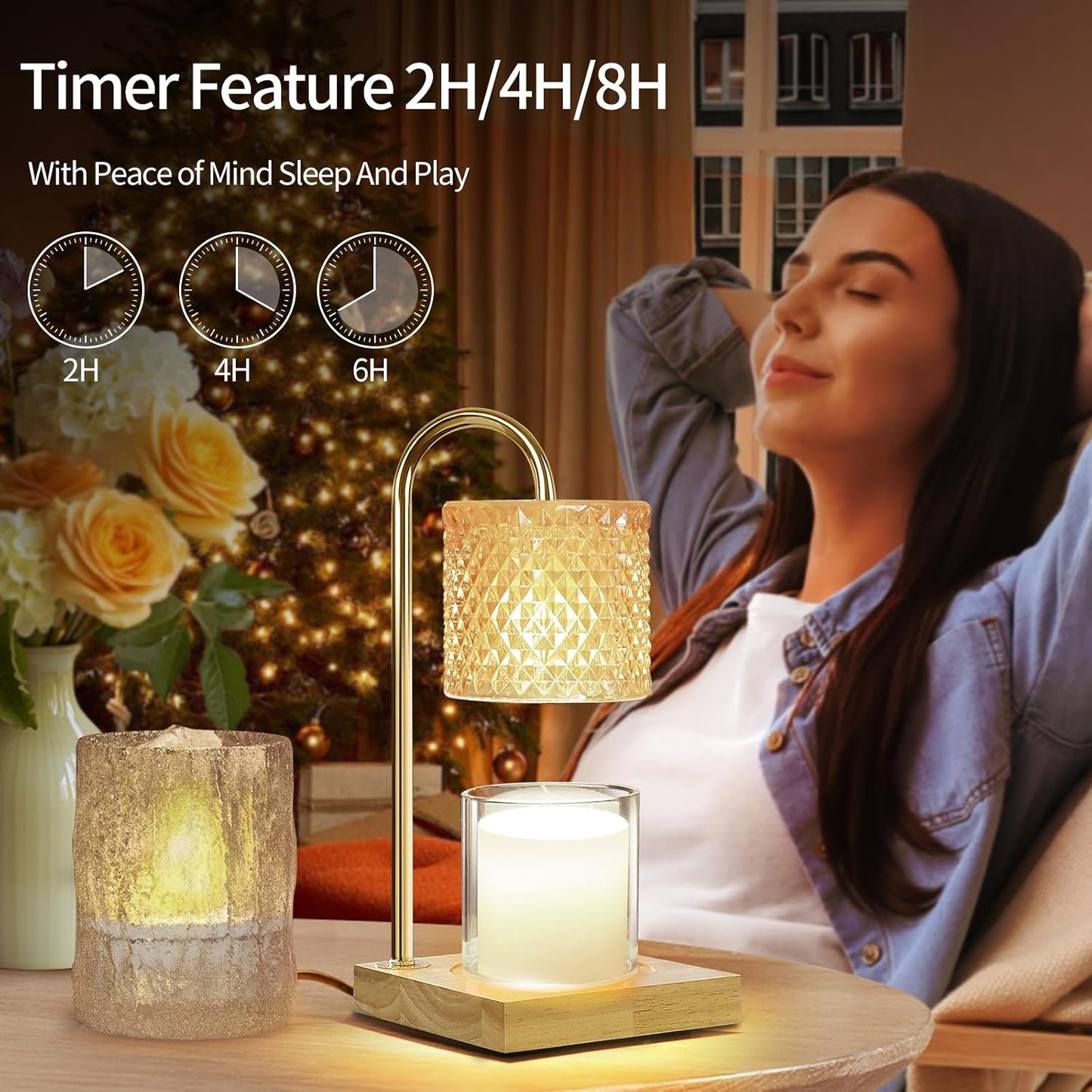 TigQiang Candle Warmer Lamp with Timer Dimmer, Birthday Gifts for Women Mom, House Warming Gifts, Elegant New Home Decor, Wax Warmer for Jar Candles, Heater Lamp for Scented Wax, Amber Glass