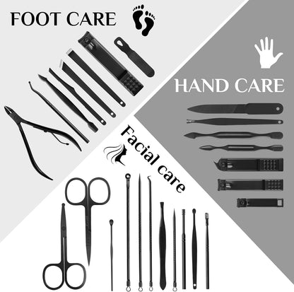MINKINH Manicure Set Professional Nail Clipper Kit-26 Pieces Stainless Steel Manicure Kit,Nail Care Tools with Luxurious Travel Case (Brown)