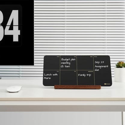 Desktop Glass Weekly Planner Whiteboard with Detachable Wood Stand,Small Portable Dry Erase Calendar to Do List White Board 12x6" for Office, Home, Schools, Marker&Eraser Included, Yeoux