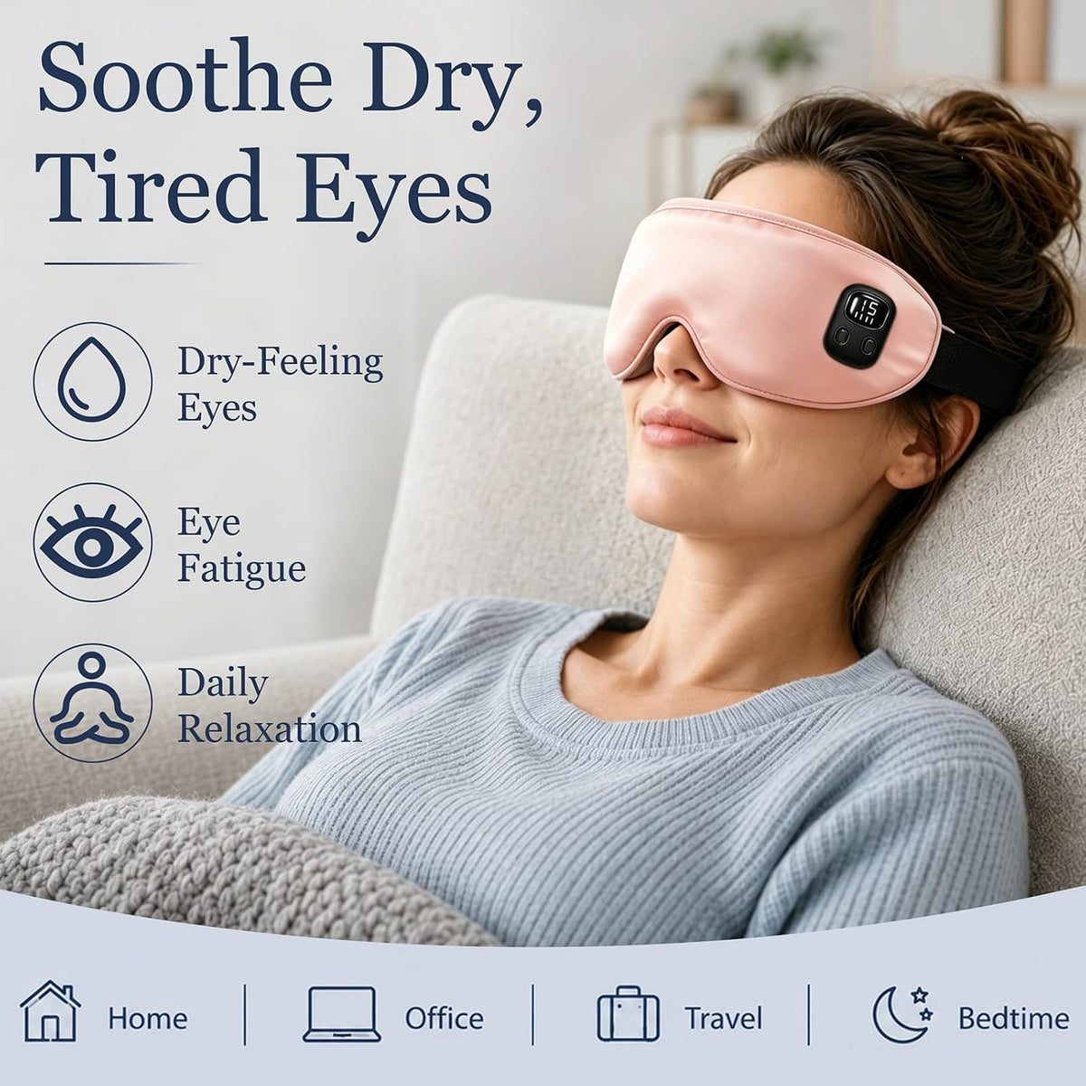 Cordless Heated Eye Mask-4 Heat Levels & 4 Timers Heated Eye Mask Rechargeable for Dry Eyes Warm Compress for Eyes Home Office Travel Sleep Soft Adjustable Portable Eye Mask Gift for Women Men