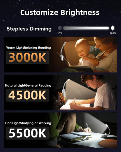 Book Light,Reading Lights for Books in Bed,AAA Battery Clip-On Led Reading Light with 3 Colors & Stepless Dimming,Portable and Ultra-Lightweight with Long Runtime(DarkBlack)