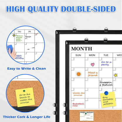 Weekly Dry Erase Calendar Whiteboard for Wall, 24" x 18" Cork Week Planner