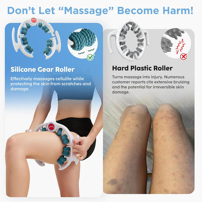 Cellulite Massage Tool, Anti-Cellulite Roller- Lymphatic Drainage Massager - Muscle Roller, Deep Fascia Massage, Dimpled Skin Removal, Legs/Thighs/Buttocks, Smooth Skin (14 Wheel - Green)