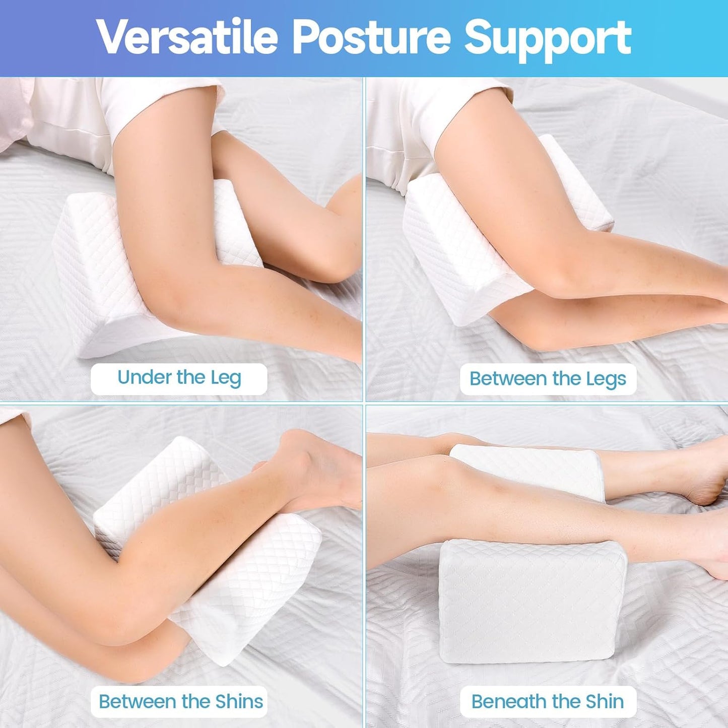 CloudBliss Knee Pillow for Side Sleepers-Cooling Leg Pillow for Side Sleeping, Memory Foam Knee Pillow for Hip Pain, Lower Back Pain, Sciatica Pain, Knee Wedge Pillow with Contour Design, White