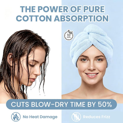 Mandydov 100% Cotton Hair Towel Wrap for Women, 2 Pack Thickened & Super Absorbent Turbans, Anti Frizz Quick Dry Hair Towels (Blue, Pink Blush)