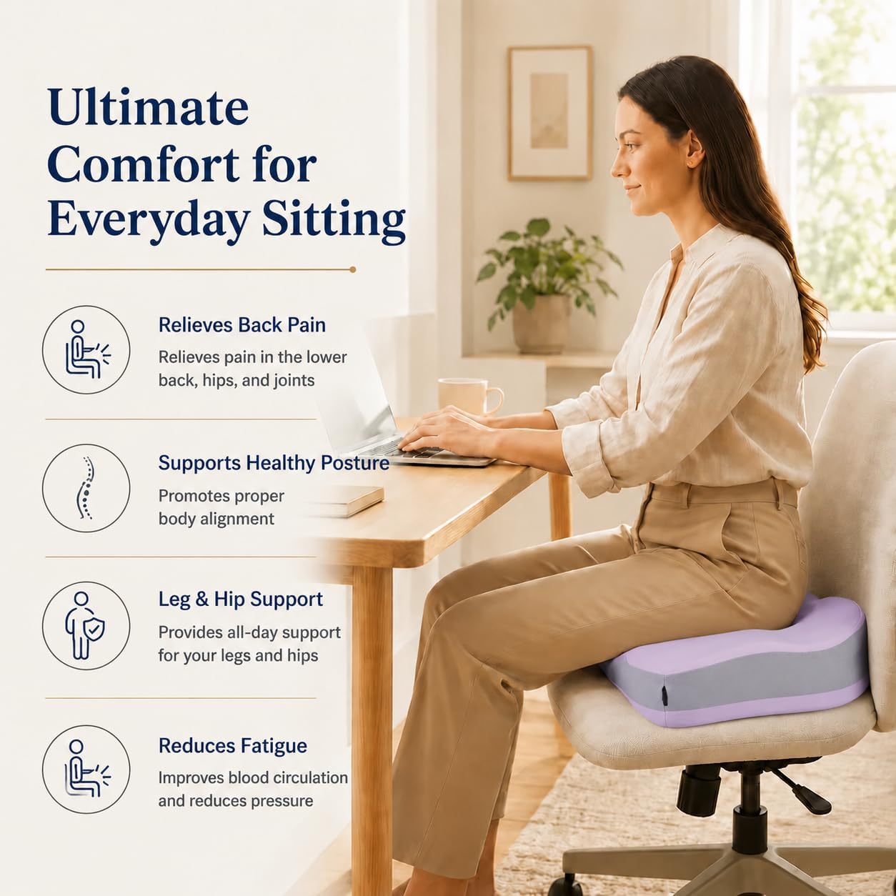 Seat Cushions for Office Chairs Wheelchair Cushion for Long Sitting Back Pain，Memory Foam Seat Car Computer Desk Chair Cushion，Coccyx Cushion for Tailbone Pain Relief Cushion Office Chair Black