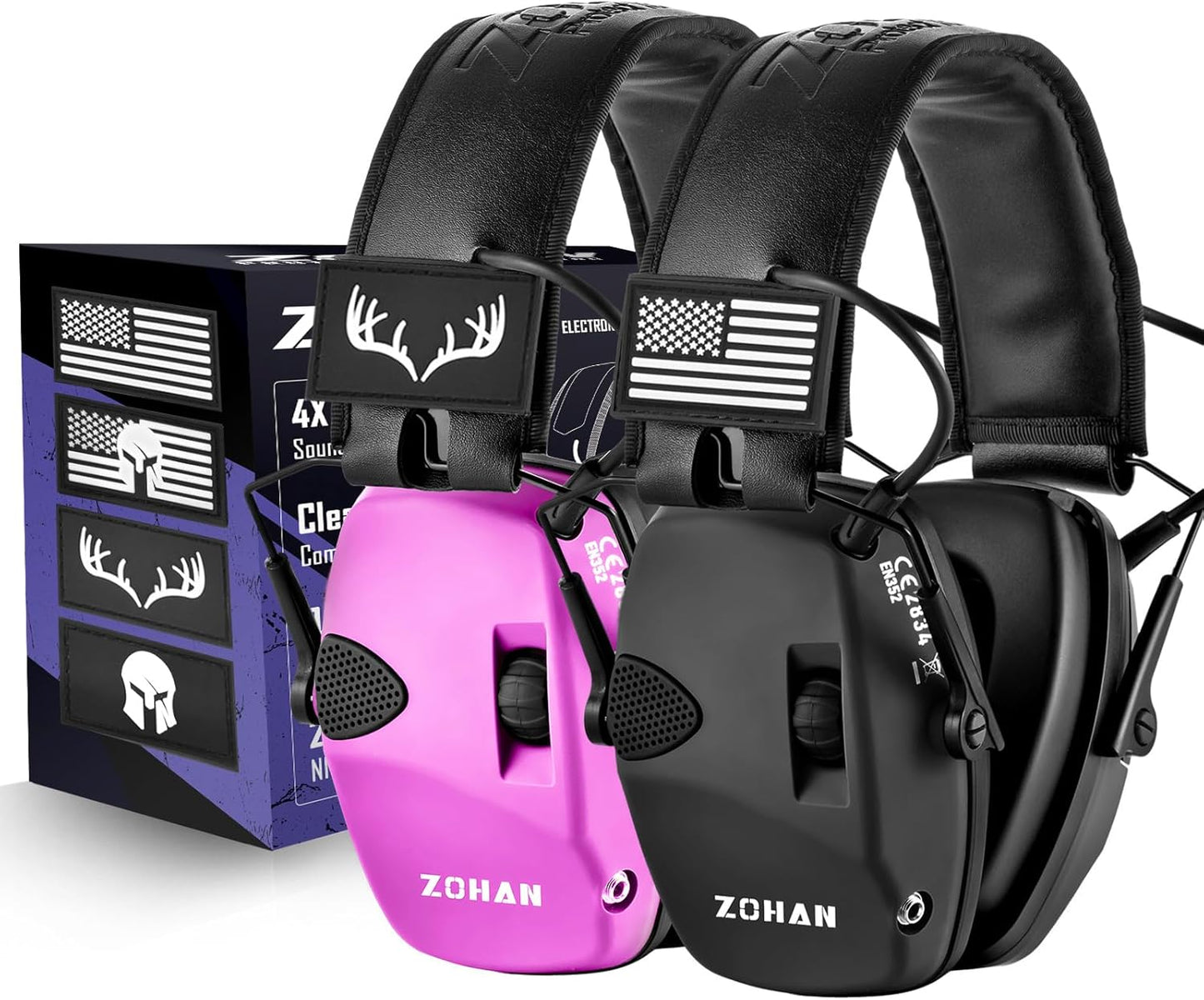 ZOHAN Electronic Shooting Earmuffs Built in Ambient Sound Amplifier, Hearing Protection for Shooters, NRR 23dB Noise Reduction, Ideal Gun Range Ear Protection Headphones for Hunting-Black&Purple