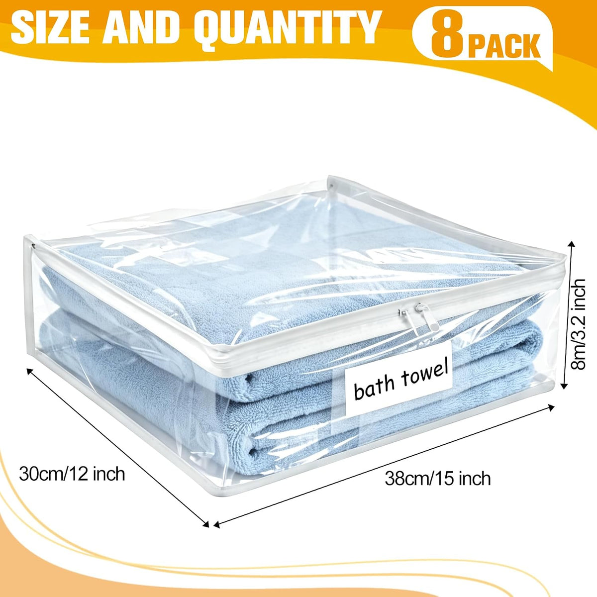Plastic Storage Bags with Easy-Glide Zipper, Durable Clear Vinyl Zippered Storage Bags for Clothes Sweaters Comforters Blankets Sheets Bedding (15.7 x 13.8 x 3.9 Inch, Transparent White)