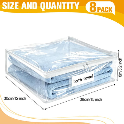 Plastic Storage Bags with Easy-Glide Zipper, Durable Clear Vinyl Zippered Storage Bags for Clothes Sweaters Comforters Blankets Sheets Bedding (15.7 x 13.8 x 3.9 Inch, Transparent White)