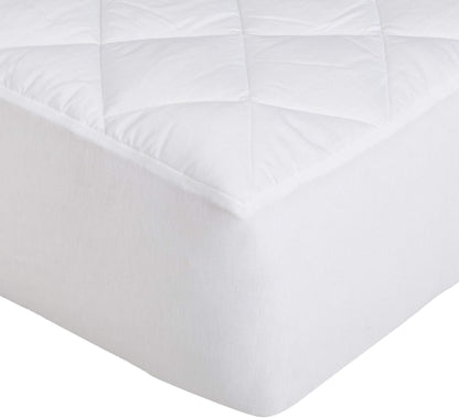 Amazon Basics Hypoallergenic Quilted Breathable Mattress Topper Pad with Protection, 18 Inches Deep, King Size, White