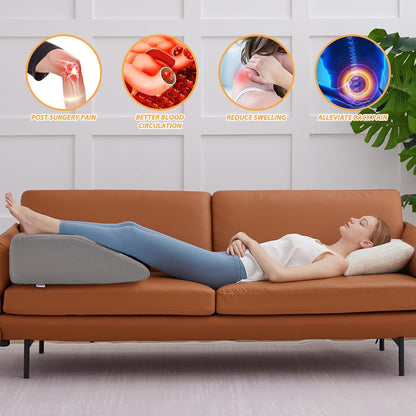Bedluxe Leg Pillow Elevation Blood Circulation, Wedge Pillow for Legs Swelling, Leg Elevating Wedge Pillow for After Surgery, Foot Knee Pillow for Leg Rest, Sleeping, Memory Foam Top, 8in, White/Grey