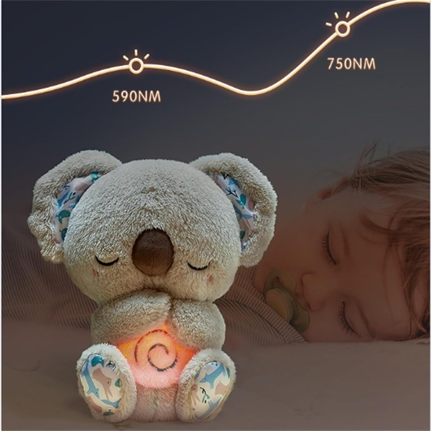 QFCST Relief Koala Breathing Stuffed Toy, Anxiety Relief Plush Breathing Animal, Sleeping Koala Plush Breathing with Musical Lights & Rhythmic Breathing Motion
