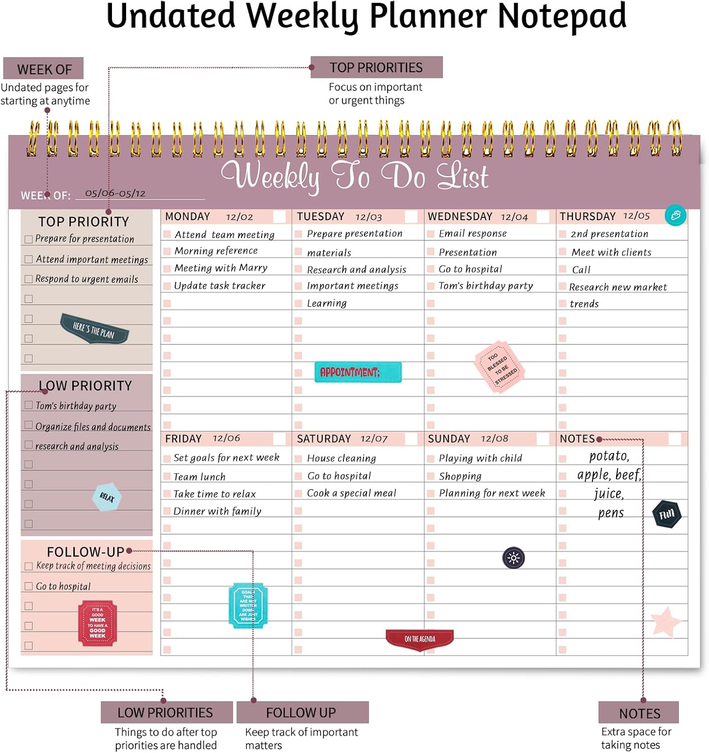 Thboxes Weekly To Do List Notepad, 8.5"x11" Desk Planner 52 Sheets, Green | 100GSM Paper Undated Habit Planner, Productivity Organizer Notepad, for Home School Office Work, Travel, College Essentials