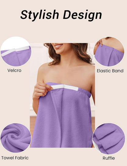 Ekouaer Towel Wrap for Women With Velcro Ruffle Wrap Robes