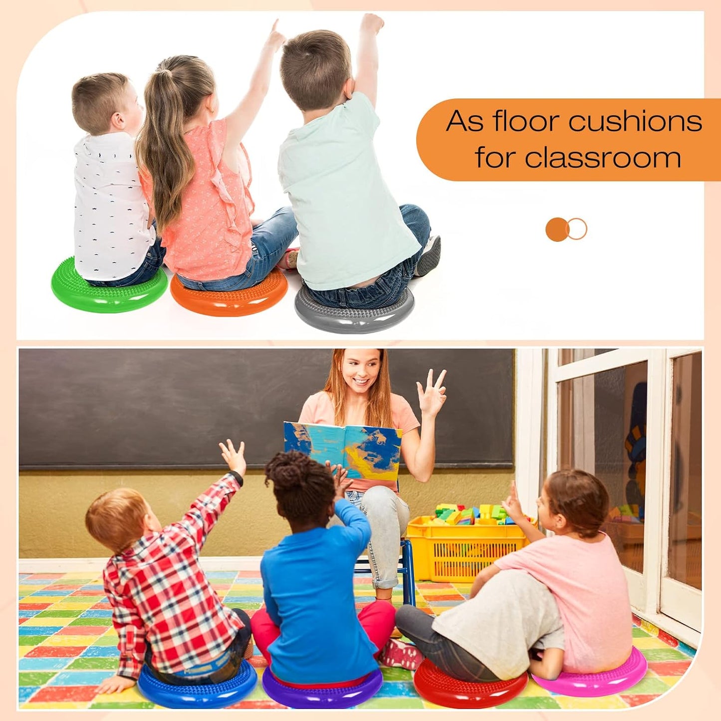 Amylove 6 Pcs Wiggle Seat Inflated Wobble Cushion for Sensory Kid 13 Inch Balance Disc Kids Flexible Seating Exercise Sensory Pad Chair Cushion for Classroom Office School (Bright)