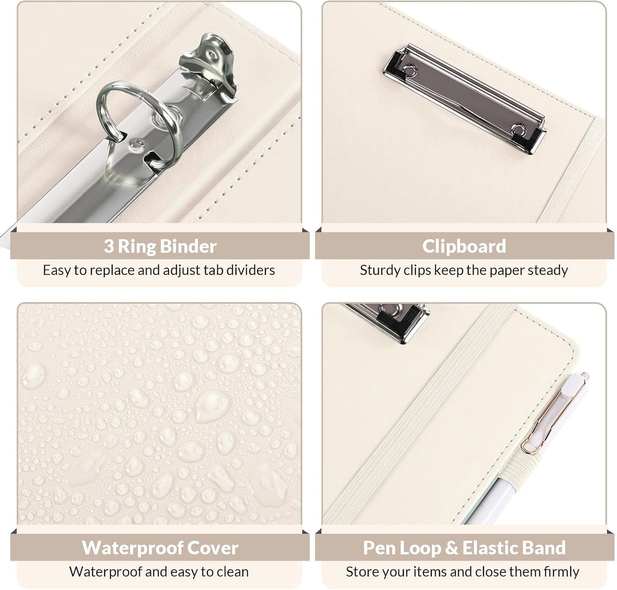 SKYDUE 3 Ring Binder with Clipboard, 13.2" × 10.2" Faux Leather 1 Inch Binder Organizer with 5 Pocket Dividers, Notepad, Labels & 2 Storage Pockets for Teachers, Students, Nurses & Office Work
