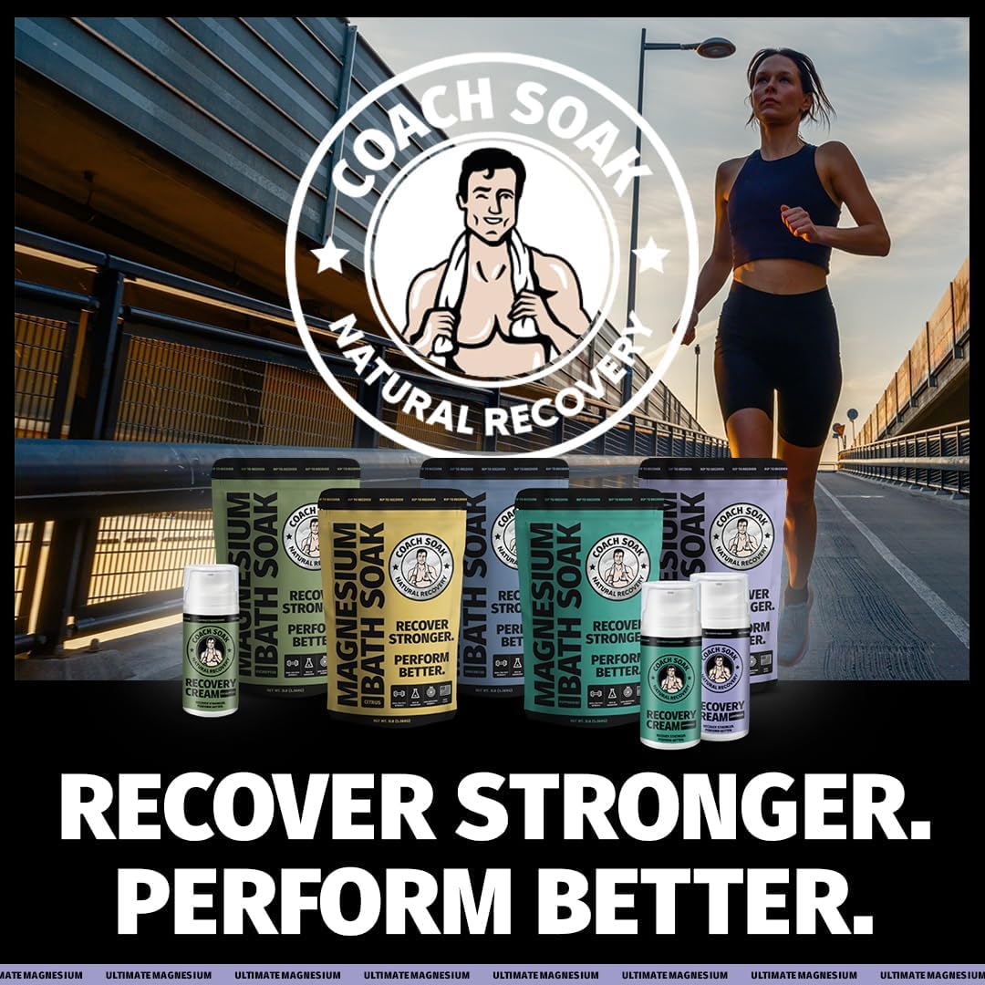 Coach Soak Recovery Bath Soak - Alternative to Epsom Salt Bath Soak - Fast-Absorbing Pure Magnesium Flakes & Dead Sea Salt with 21 Minerals, Bath Salts & Essential Oils - 3 lb, Calming Lavender
