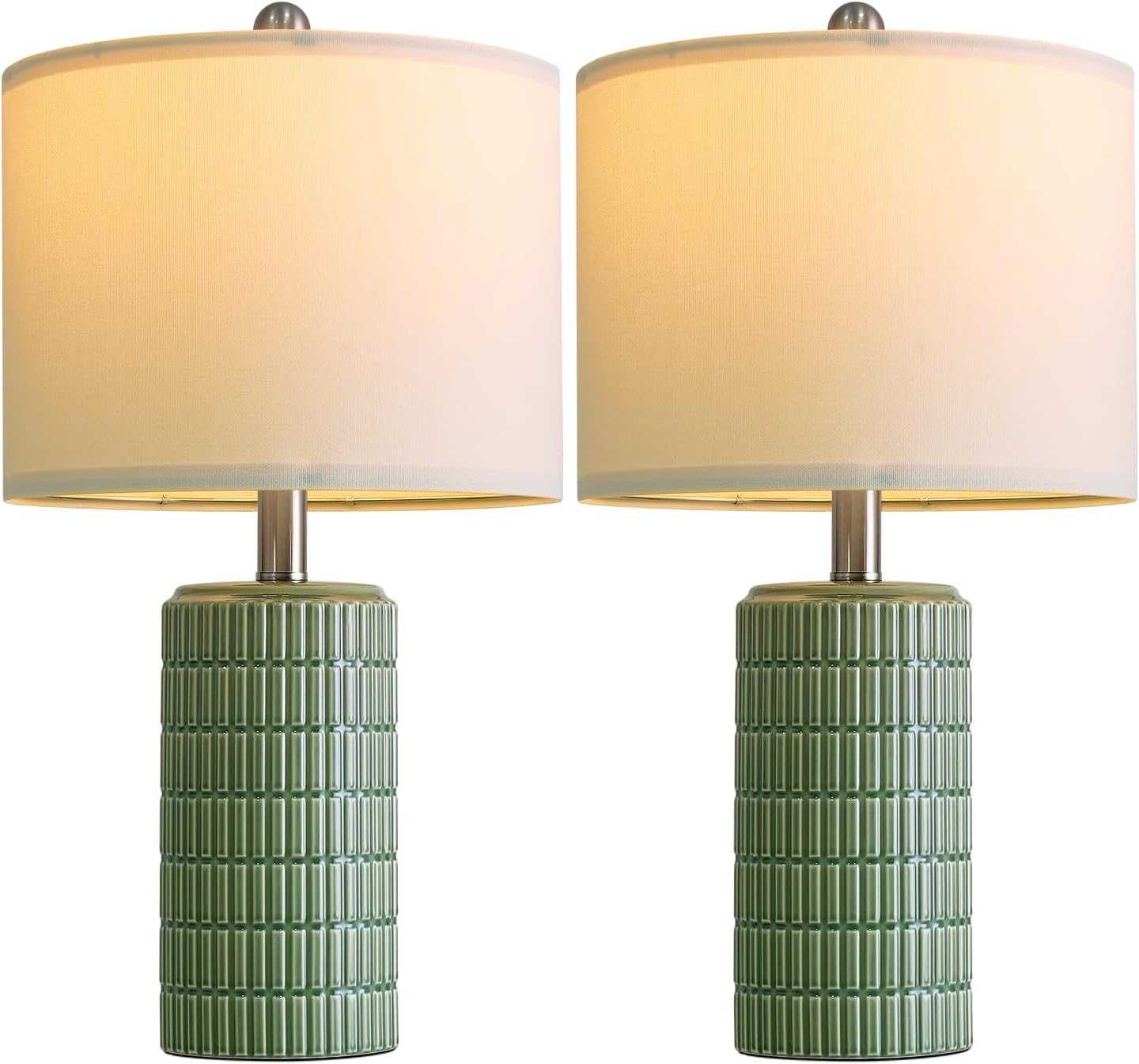 PoKat 20.75" Small Modern Ceramic Table Lamps Set of 2 for Bedroom, White Bedside Lamps for Night Stands, Farmhouse Desk Home Decor Gift Nightstand Table Lamps for Living Room End Table Beige