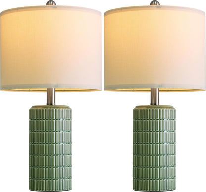 PoKat 20.75" Small Modern Ceramic Table Lamps Set of 2 for Bedroom, White Bedside Lamps for Night Stands, Farmhouse Desk Home Decor Gift Nightstand Table Lamps for Living Room End Table Beige