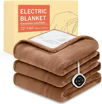 HOMLYNS LuxeHeat Heated Blanket Electric Blanket, Soft Flannel Sherpa Heated Throw, Heating Blanket with 5 Heat Settings, 3 hrs Timer Auto Shut Off (50x60 inches, Purple), Only for 120V Voltage Use