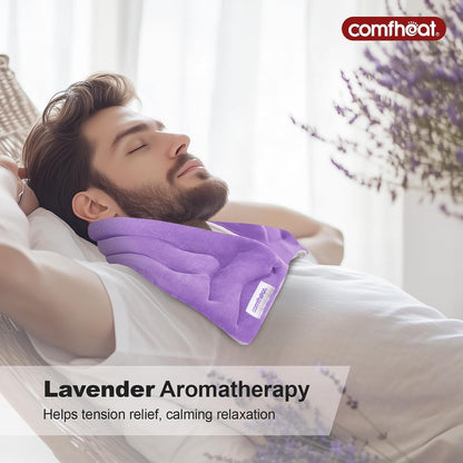 Neck Heating Pad Microwavable for Pain Relief, Moist Hot Compress Microwave Neck Warmer Wrap FSA Eligible HSA for Sore Muscles Relief, Lavender Aroma, 25 x 5.7 Inches, Blue