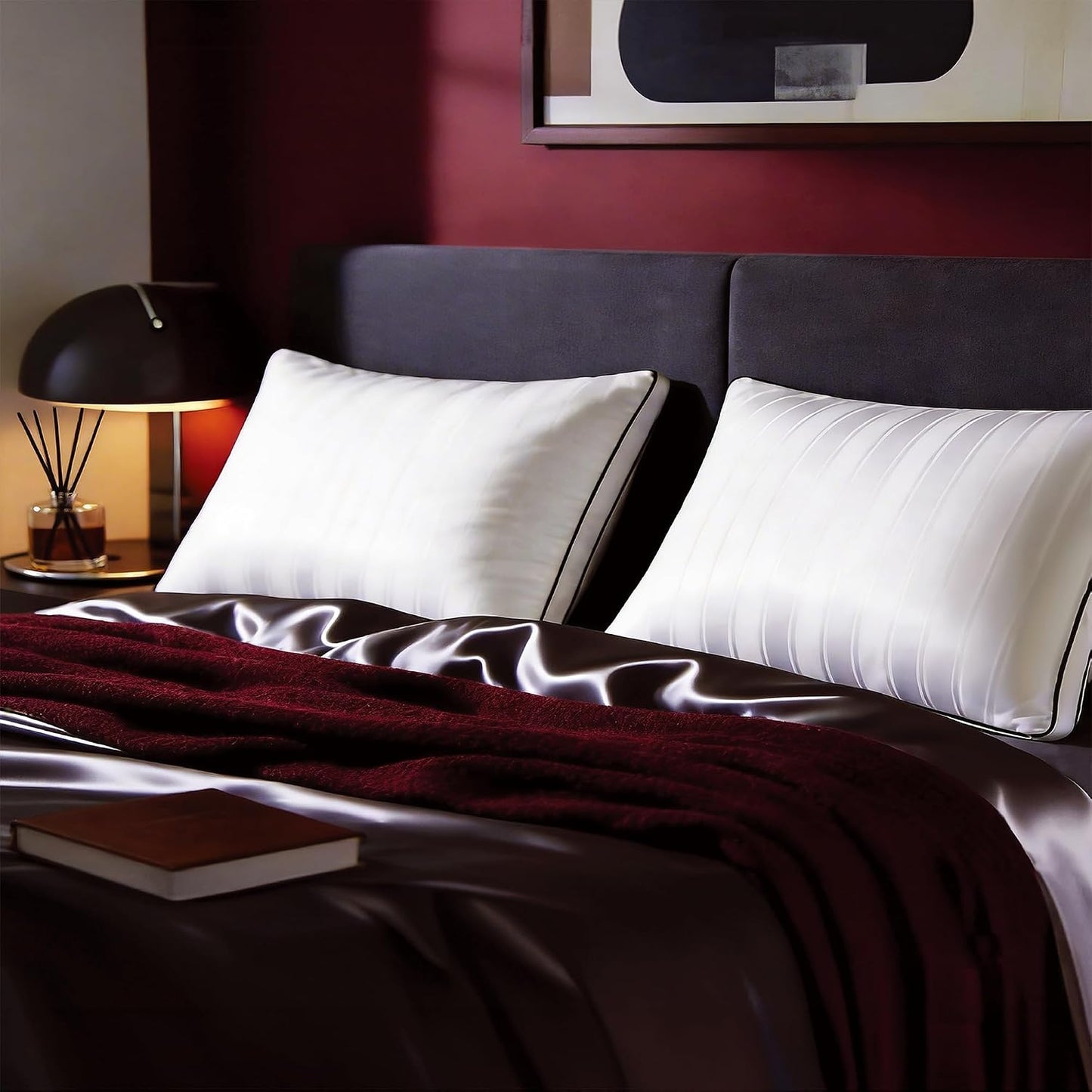 Blue Ridge Home Fashions Luxury Hotel Quality Cooling Pillows Queen Size Set of 2, Soft Touch Firm Support 500 Thread Count Damask Stripe Embroidered 100% Cotton Cover, Down Alternative